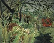 Henri Rousseau tiger in a tropical storm oil painting